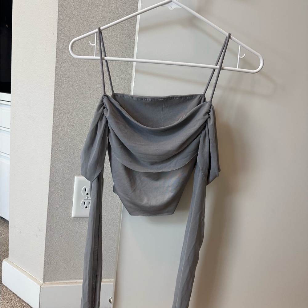 Gray Draped Spaghetti Strap Top